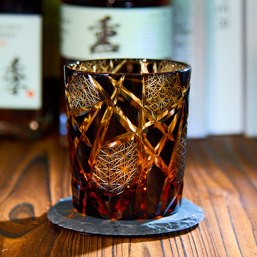 Edo Kiriko Handcrafted Crane Lightning Whisky Glass With Wooden Box